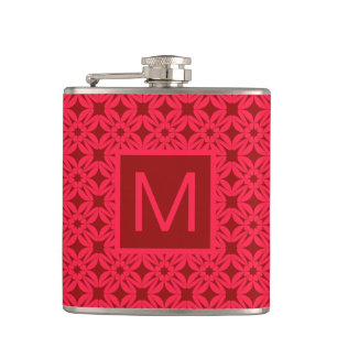 Helles rotes, verziertes Muster mit Monogramm Flachmann