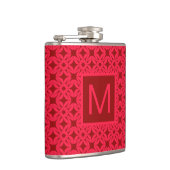 Helles rotes, verziertes Muster mit Monogramm Flachmann (Rechts)