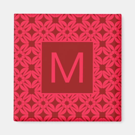 Helles rotes verziertes Muster mit Monogramm Magnet (Vorne)