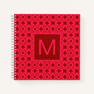Helles rotes verziertes Muster mit Monogramm Notizblock
