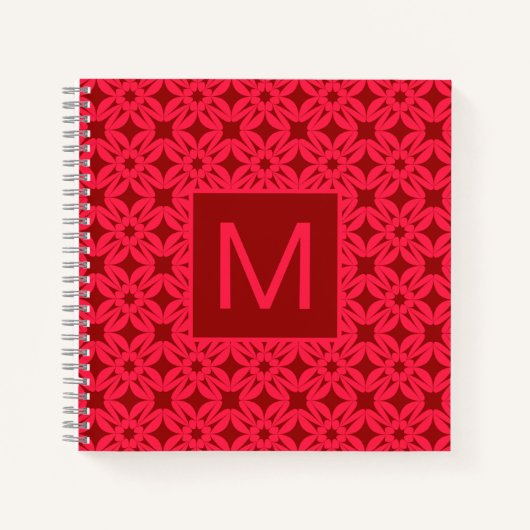 Helles rotes verziertes Muster mit Monogramm Notizblock (Vorderseite)