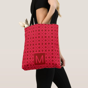 Helles rotes, verziertes Muster mit Monogramm Tasche