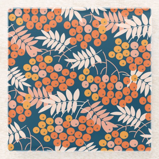 Helles Rowanberry Herbst Nahtloses Design Glasuntersetzer (Vorderseite)