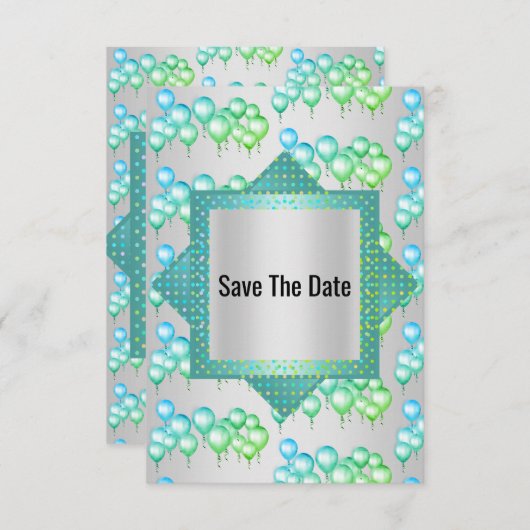 Helles Silver Green Ballon Save the Date Einladung (Vorne/Hinten)