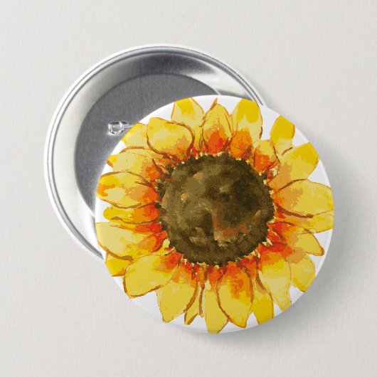 Helles Sommer-Sonnenblume-Aquarell Button (Vorne & Hinten)