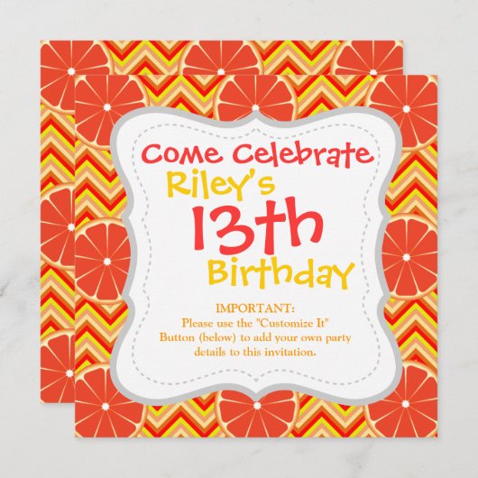 Helles Sommergrapefruit in Orangelb Zickzack Einladung (Vorne/Hinten)