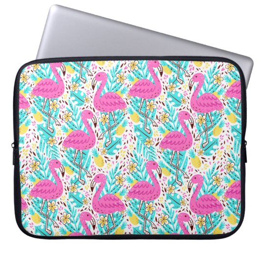 Helles Sommermuster mit Flamingo, Herz, Eis Laptopschutzhülle (Vorderseite)