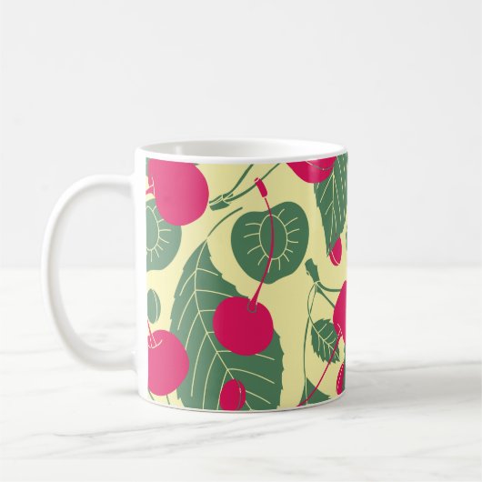 Helles Sommermuster mit Kirschen. Illustr Kaffeetasse (Links)