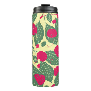 Helles Sommermuster mit Kirschen. Illustr Thermosbecher