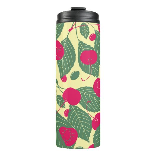 Helles Sommermuster mit Kirschen. Illustr Thermosbecher (Vorderseite)