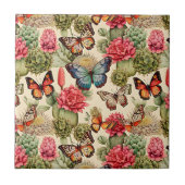 Helles Sommermuster mit Schmetterlingen und Kaktee Fliese (Vorderseite)