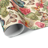 Helles Sommermuster mit Schmetterlingen und Kaktee Geschenkpapier (Rolleneckpunkt)