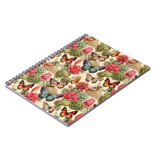 Helles Sommermuster mit Schmetterlingen und Kaktee Notizblock (Linke Seite)