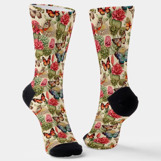 Helles Sommermuster mit Schmetterlingen und Kaktee Socken (Gewinkelt)
