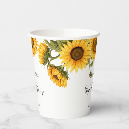 Helles Sonnenblumen Brautparty Pappbecher (Links)