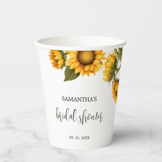 Helles Sonnenblumen Brautparty Pappbecher (Vorderseite)