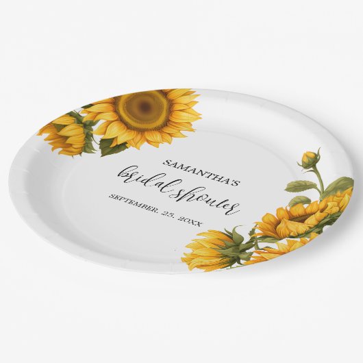 Helles Sonnenblumen Brautparty Pappteller (Schrägansicht)