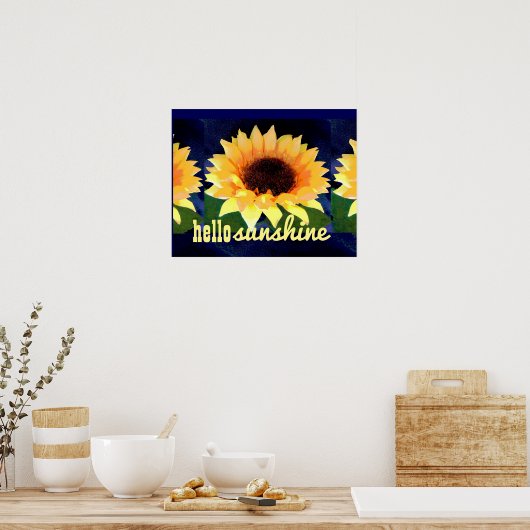 helles Sonnenblumenkunstposter mit hallo-sonniger  Poster (Küche)