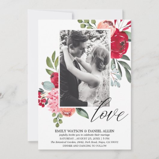 Helles Spring Floral Script Liebe Foto Hochzeit Einladung (Vorderseite)