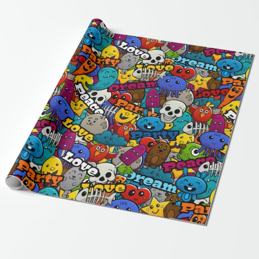 Helles Stickermuster Geschenkpapier (Ungerollt)