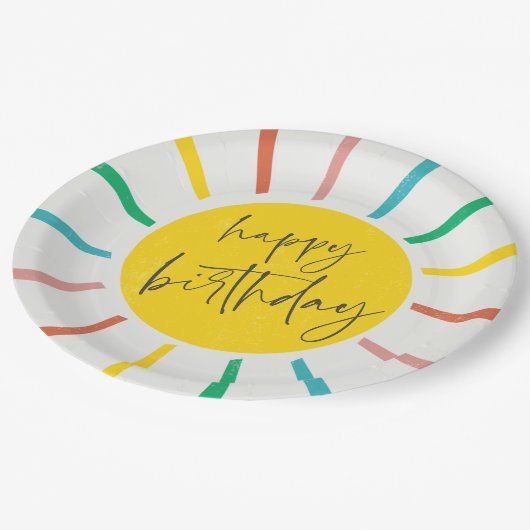 Helles Sun Script Kindergeburtstag Party Pappteller (Schrägansicht)