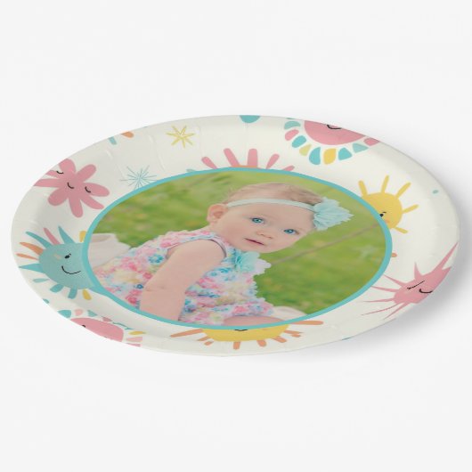 Helles Sunshiny Day Foto Geburtstag Pappteller (Schrägansicht)