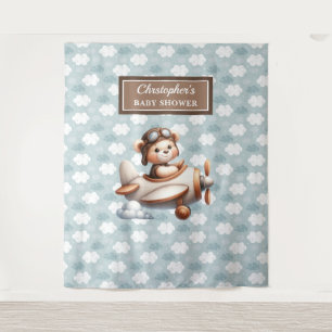 Helles Teddybär-Pilot-Baby-Party-Fotoschild Wandteppich