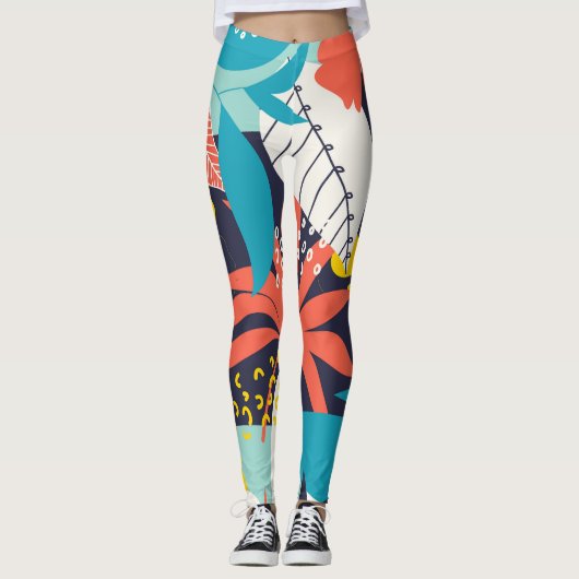 Helles tropisches Blätter dunkles Muster Leggings (Vorderseite)