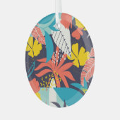 Helles tropisches Blätter dunkles Muster Ornament Aus Glas (Vorderseite links)