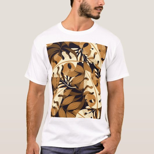 Helles tropisches Blätter dunkles Muster T-Shirt (Vorderseite)