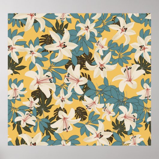Helles tropisches Blätter Lily Pattern Poster (Vorne)