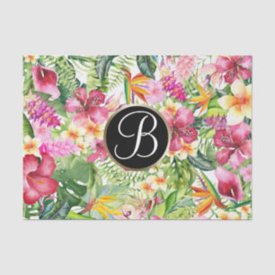 Helles tropisches florales Monogramm Buchstabe Ini Seidenpapier