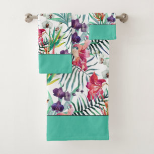 Helles tropisches Muster mit Aqua Border Badhandtuch Set