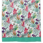 Helles tropisches Muster mit Aqua Border Duschvorhang (Vorderseite)