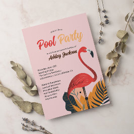 Helles tropisches Pool Party Rosa Flamingo Sweet 1 Einladung