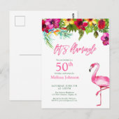 Helles Tropisches Rosa Let's Flamingo 50. Geburtst Postkarte (Vorne/Hinten)