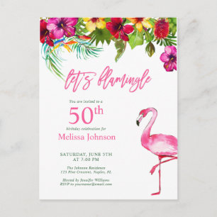 Helles Tropisches Rosa Let's Flamingo 50. Geburtst Postkarte
