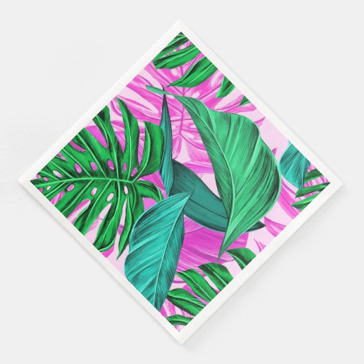 Helles tropisches Rosa und grüne Blätter Serviette (Ecke)