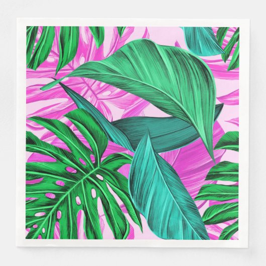 Helles tropisches Rosa und grüne Blätter Serviette (Vorderseite)