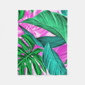 Helles tropisches rosa und grünes Blätter Fleecedecke (Vorderseite)