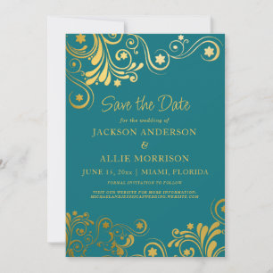 Helles Türkis Gold Schwung Foto Hochzeit Save The Date