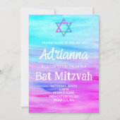 Helles Türkis Hot Pink Glitzer Star Bat Mitzvah Einladung (Vorderseite)