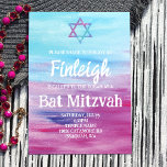Helles Türkis Hot Pink Glitzer Star Bat Mitzvah Einladung<br><div class="desc">Farbenfrohe Bat Mitzvah Einladung mit türkisfarben,  aqua,  rosa Hintergrund und Glitzer Stern david ist auch ein festliches Design für ein Mädchen zum 12. oder 13. Geburtstag. Einfaches Aussehen mit festlichen abstrakten Pinselstrichen ist eine einfache Möglichkeit,  Ihre Fledermausmitzvah anzukündigen.</div>