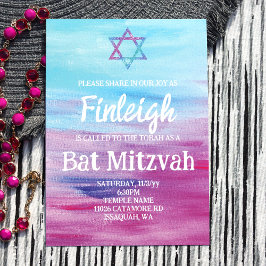 Helles Türkis Hot Pink Glitzer Star Bat Mitzvah Einladung