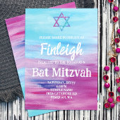 Helles Türkis Hot Pink Glitzer Star Bat Mitzvah Einladung