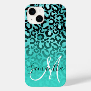 Helles Türkis Leopard Ombre Monogramm Case-Mate iPhone 14 Hülle