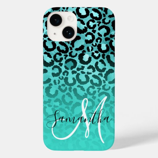 Helles Türkis Leopard Ombre Monogramm Case-Mate iPhone Hülle (Rückseite)
