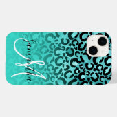 Helles Türkis Leopard Ombre Monogramm Case-Mate iPhone Hülle (Rückseite (Horizontal))
