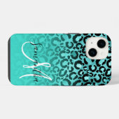 Helles Türkis Leopard Ombre Monogramm iPhone Hülle (Rückseite (Horizontal))