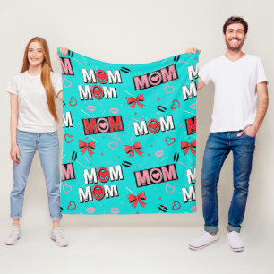 Helles Türkis MOM-Herzen-Schleifen-Pop-Art-Muster Fleecedecke